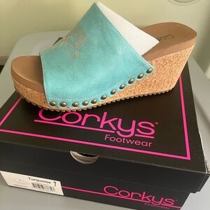 Corkys Women's Turquoise Wedge Sandals